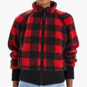 Mother Funnel Neck Ribbed Jacket Women's Small Buffalo Plaid Teatime